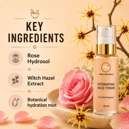 Rose & Witch Hazel Hydrating Face Toner – Alcohol-Free Cooling Face Mist for Summer, Sensitive Skin & Face Yoga Prep
