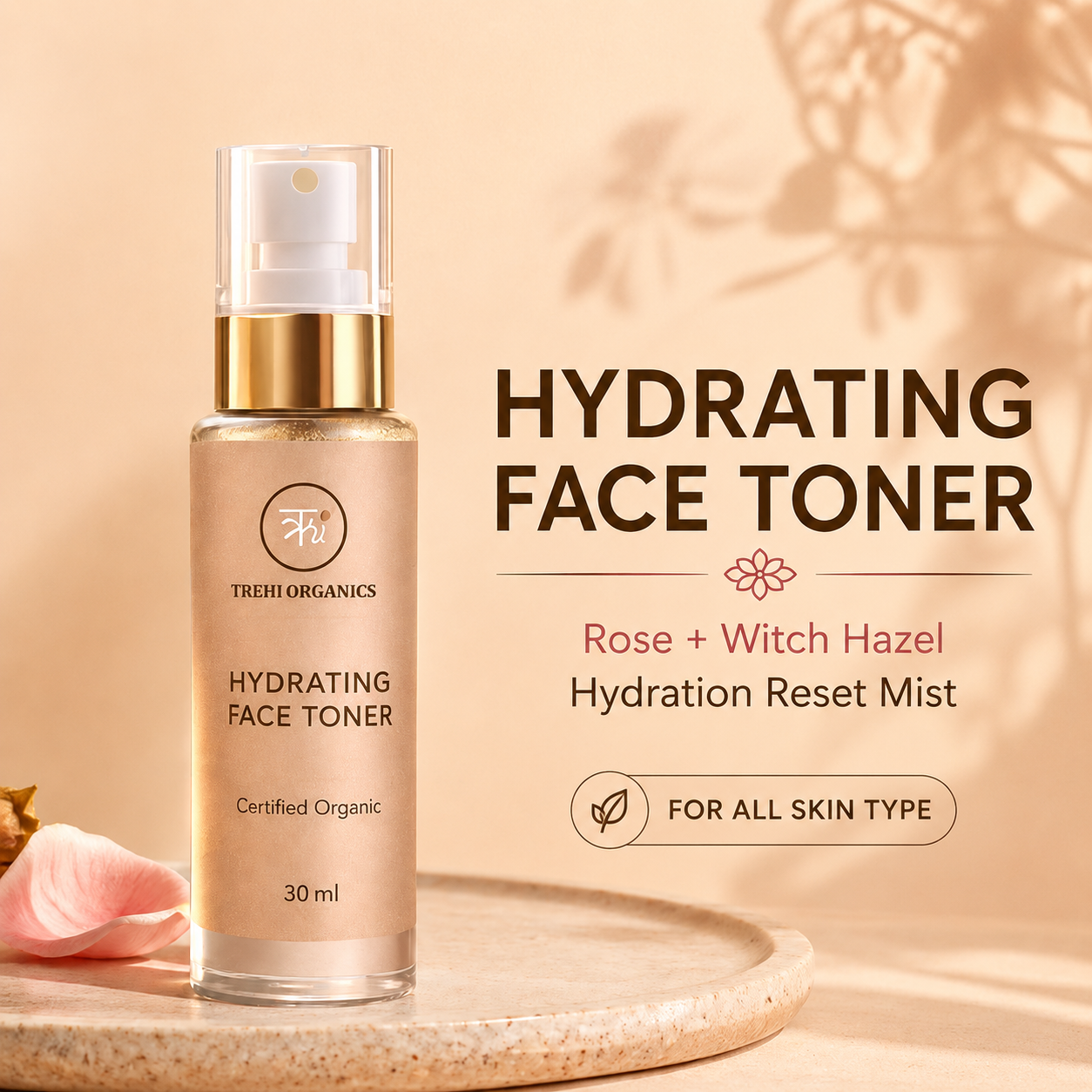 Rose & Witch Hazel Hydrating Face Toner – Alcohol-Free Cooling Face Mist for Summer, Sensitive Skin & Face Yoga Prep