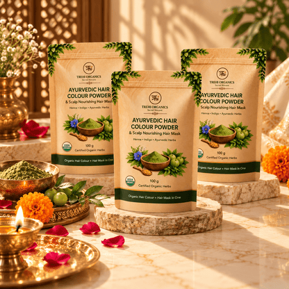 Ayurvedic Scalp Nourishing Hair Mask with Soft Natural Hair Colour – Pack of 3 - Trehi Organics