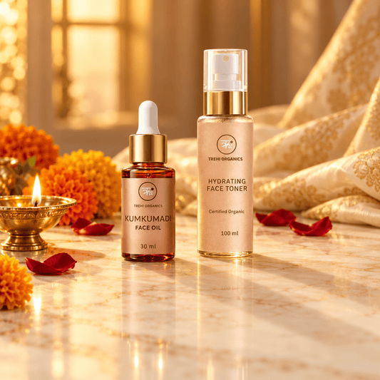 Diwali Glow Special – Kumkumadi Face Oil 30 ml + Rose & Witch Hazel Toner 100 ml - Trehi Organics