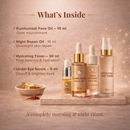Face Glow Ritual Kit | Kumkumadi Powered Morning & Night Glow Ritual - Trehi Organics