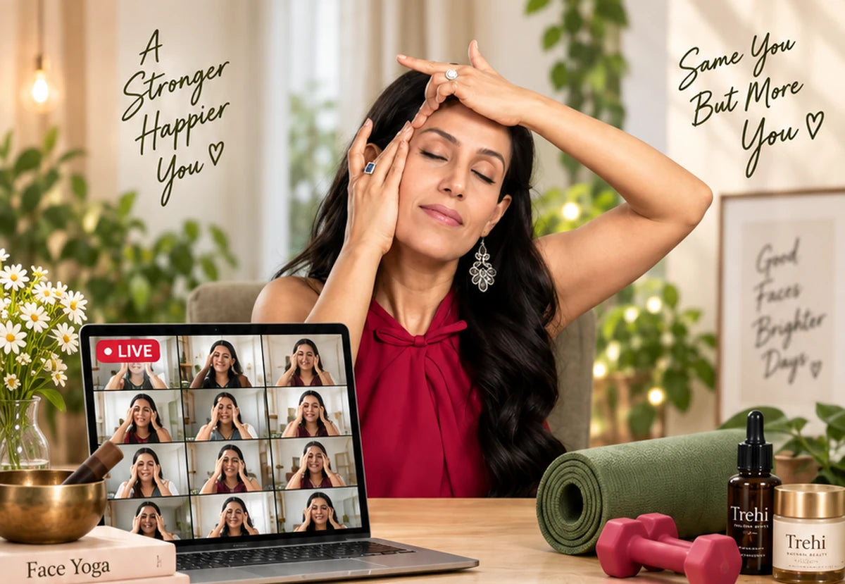 Priyanka Khurana Goyal teaching a live face yoga class