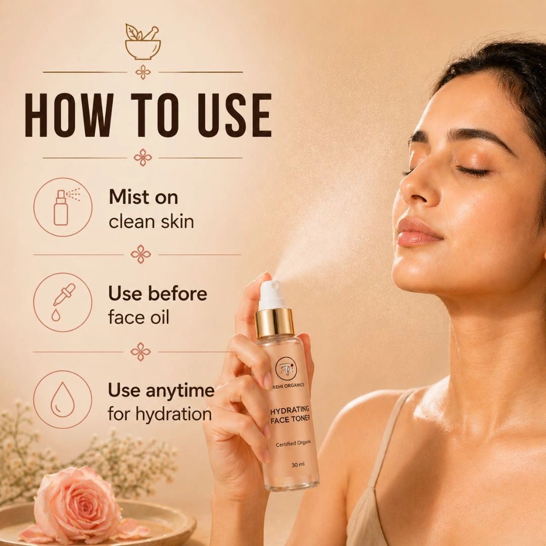 Rose & Witch Hazel Hydrating Face Toner – Alcohol-Free Cooling Face Mist for Summer, Sensitive Skin & Face Yoga Prep - Trehi Organics