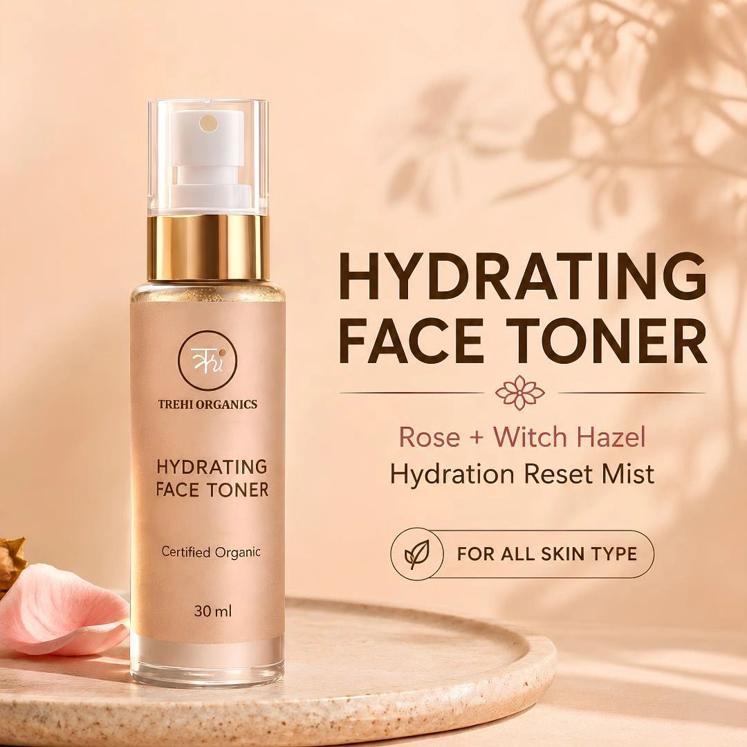 Rose & Witch Hazel Hydrating Face Toner – Alcohol-Free Cooling Face Mist for Summer, Sensitive Skin & Face Yoga Prep - Trehi Organics
