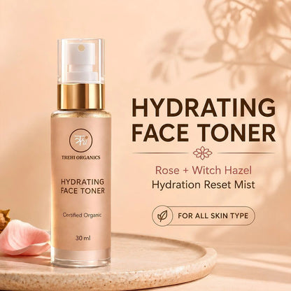 Rose & Witch Hazel Hydrating Face Toner – Alcohol-Free Cooling Face Mist for Summer, Sensitive Skin & Face Yoga Prep - Trehi Organics