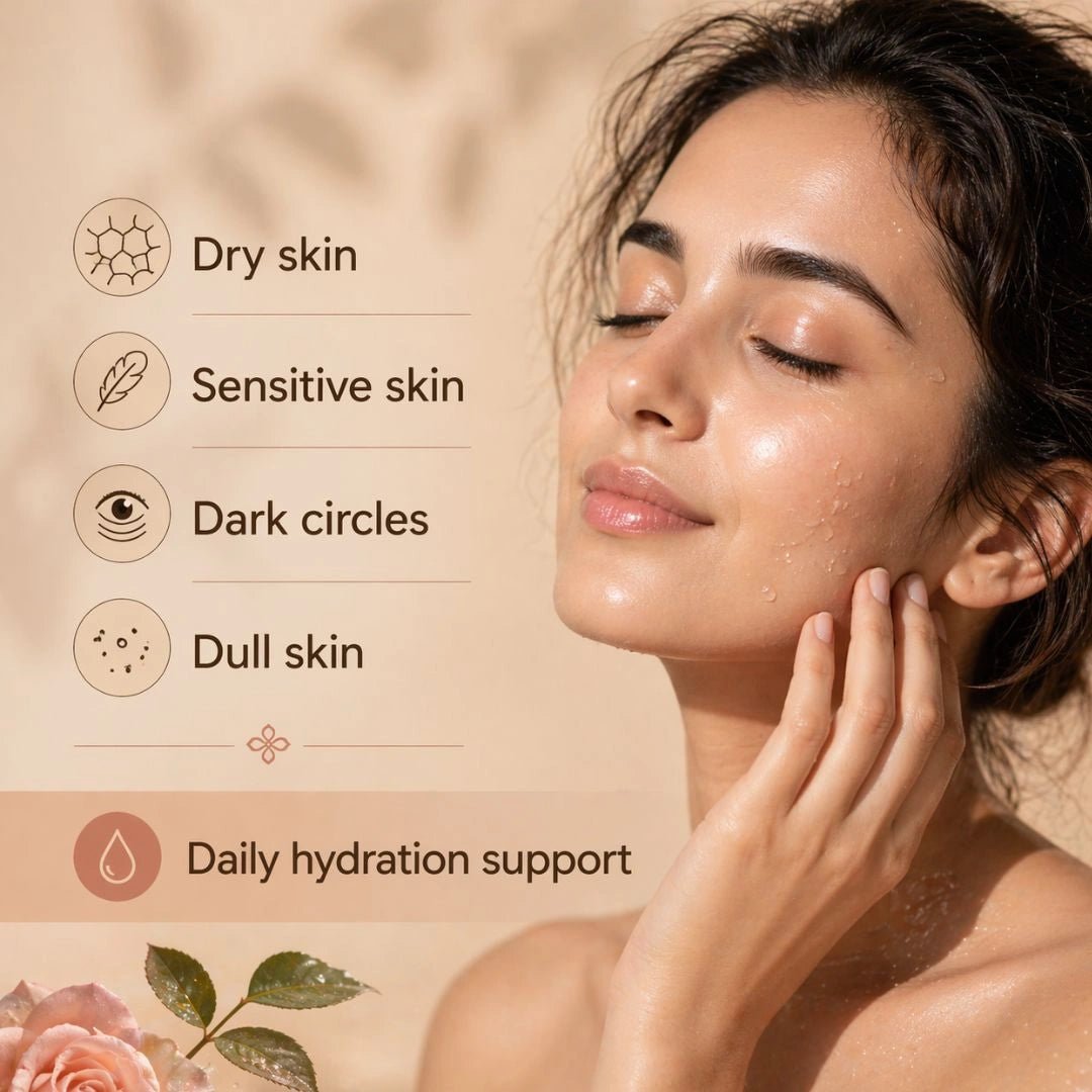 Rose & Witch Hazel Hydrating Face Toner – Alcohol-Free Cooling Face Mist for Summer, Sensitive Skin & Face Yoga Prep - Trehi Organics