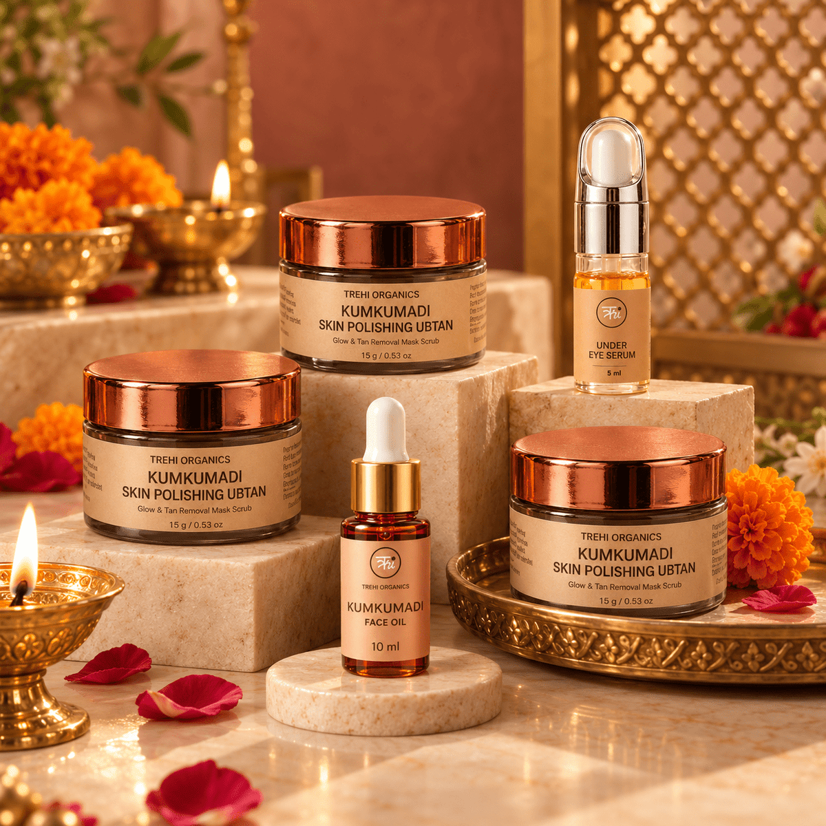 Shaadi Season Glow Kit – Ubtan ×3 + Kumkumadi 10 ml + Under Eye Serum - Trehi Organics