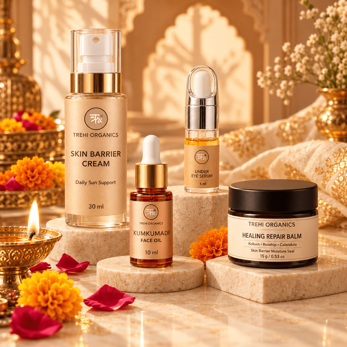 Winter Barrier Kit – Skin Barrier Cream + Kumkumadi 10 ml + Under Eye Serum + Healing Repair Balm - Trehi Organics